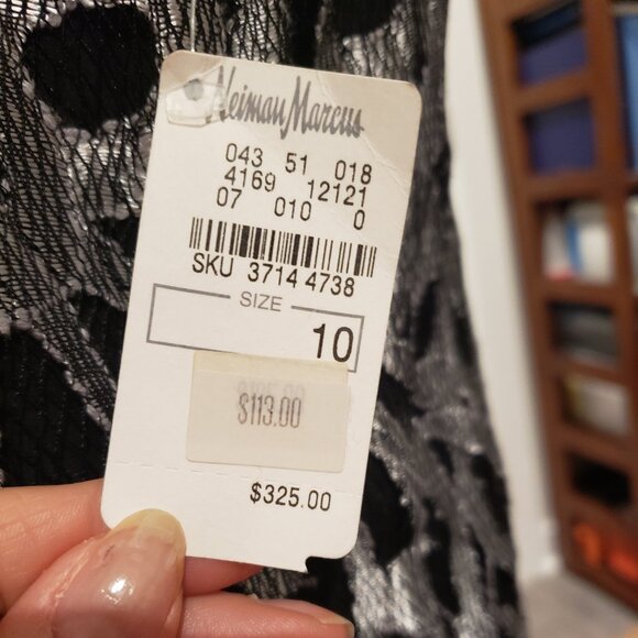 NWT Cynthia Steffe Silver and Black Net Sheath Dress. Sz 10 (but measures a 6) - Picture 4 of 8